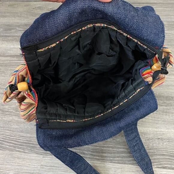 Vintage Retro Denim Handles Multi Striped Handbag w/ Zipper Closure - Picture 3 of 8